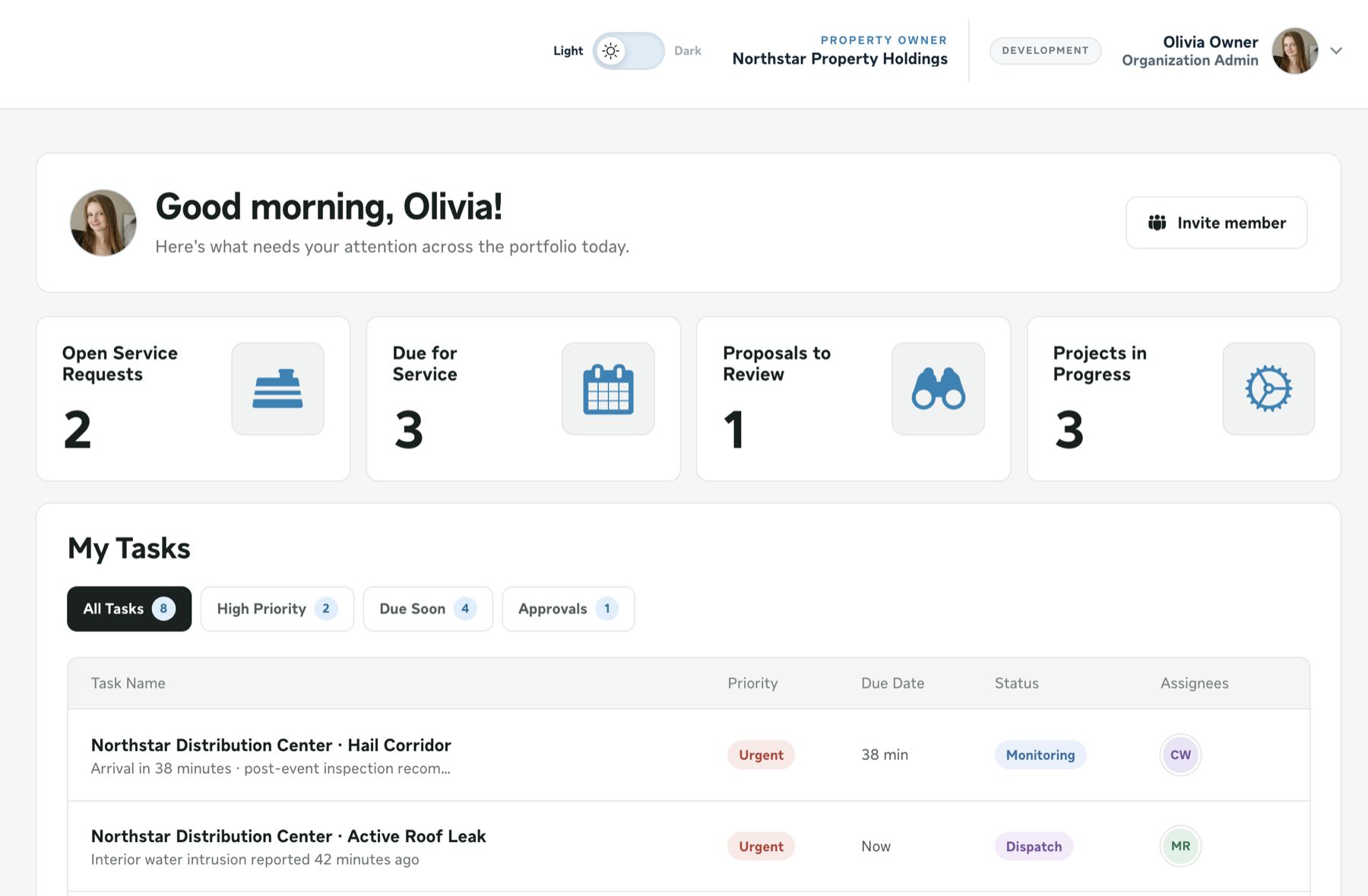 Commercial Roofing Advisors portfolio dashboard