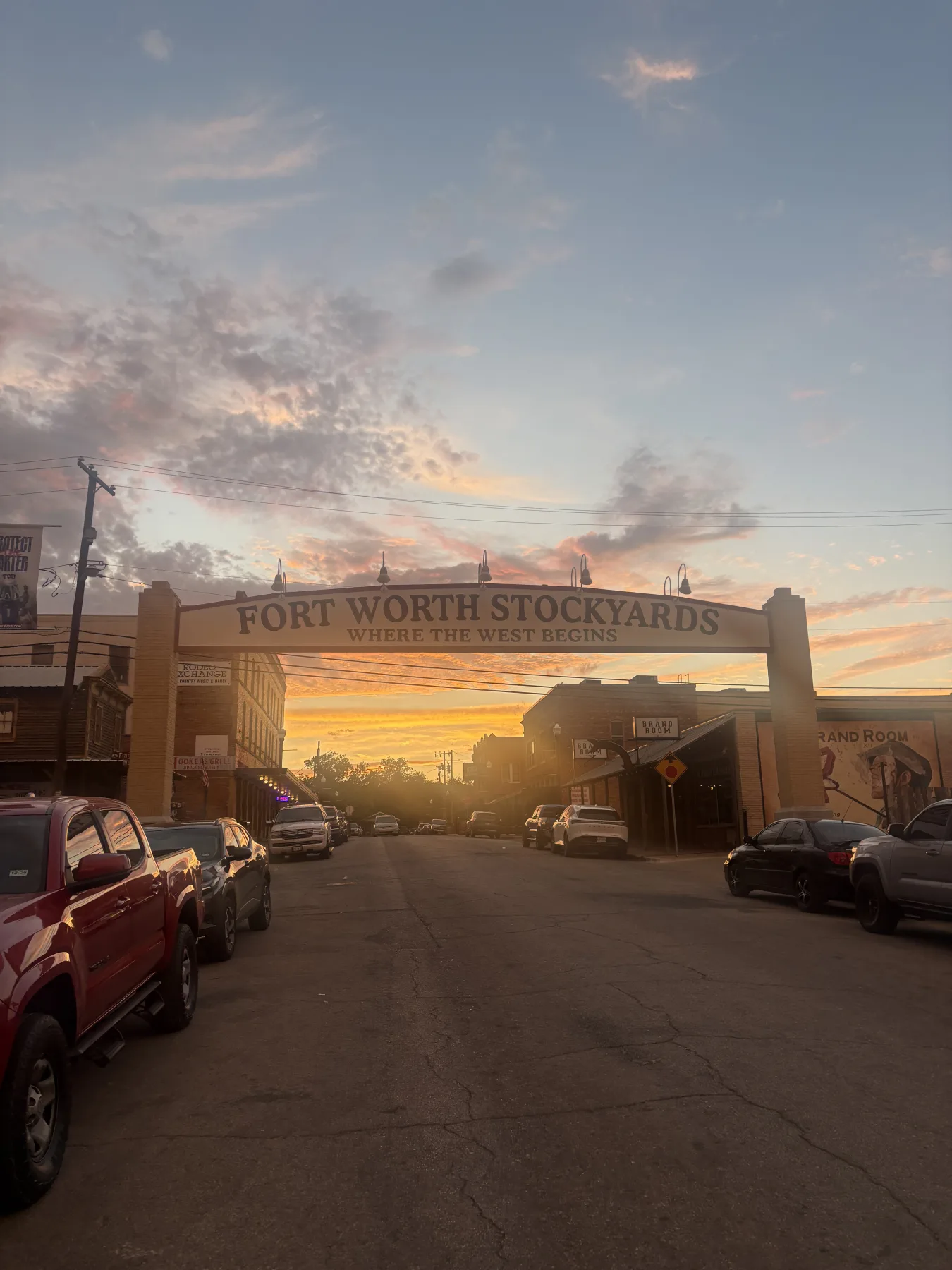 Fort Worth Stockyards at sunset near the Commercial Roofing Advisors headquarters